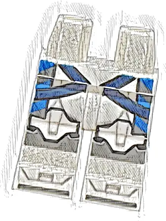 Hips and Legs with SW Clone Trooper Armor with Black and Dark Bluish Gray Markings, Dark Blue Straps and Kama with Blue Stripes Pattern