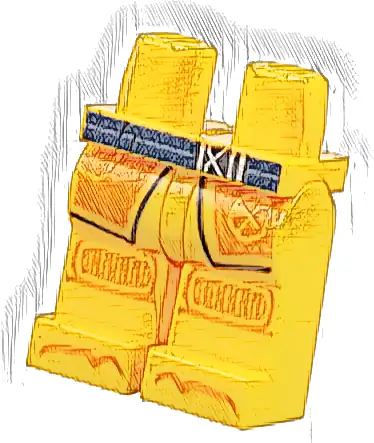 Hips and Legs with Dark Blue Belt with Black and Silver Buckle, Orange Robe Ends, Knee Pads, and Toes, Ninjago Logogram Letter A Pattern