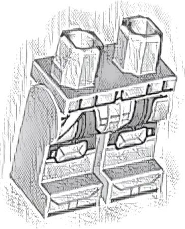 Hips and Legs with Dark Bluish Gray SW Armor with Light Bluish Gray Lines, Knee Pads, Shoe Tips, Strap and Boxes with Black Outline Pattern