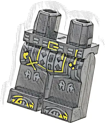 Hips and Legs with Dark Bluish Gray Tunic End, Knee Pads, and Shoe Tips, Yellow Buckle and Trim Pattern