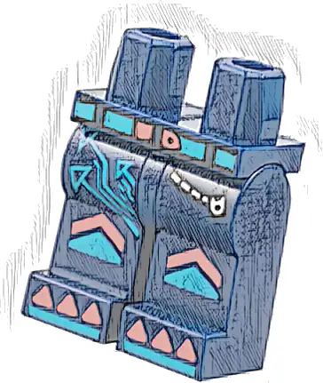 Hips and Legs with Medium Azure and Coral Belt, Arrows, Silver Pocket Zipper, Knee Pads with Chevrons, Triangles and Lines on Shoe Tips Pattern