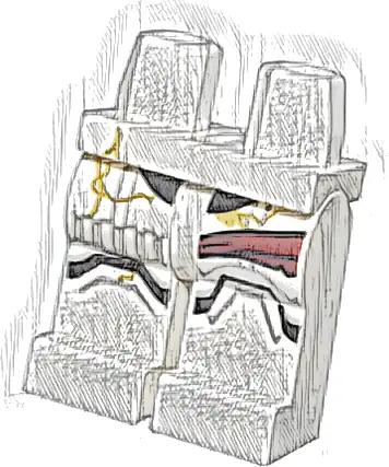 Hips and Legs with SW Stormtrooper Black and Light Bluish Gray Markings, Dark Red Bandages, and Gold Cracks Pattern