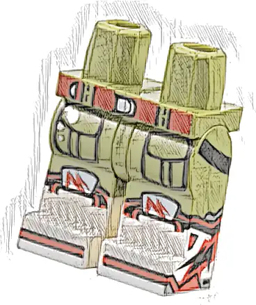 Hips and Legs with Molded White Lower Legs / Boots and Printed Red Belt with Silver Buckle and Spots, Trim and Toes, Black Pockets Outlines Pattern