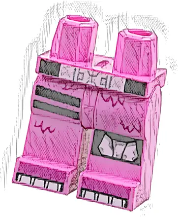 Hips and Legs with Black Belt, Straps and Kneepad Left, White Buckle, Dark Pink Fur and Toes Pattern