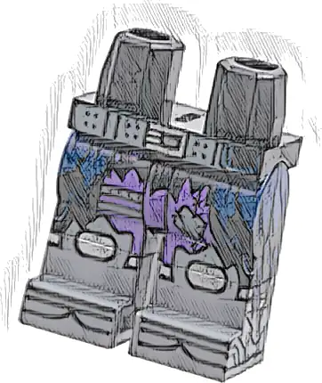 Hips and Legs with Molded Dark Bluish Gray Lower Legs / Boots and Printed Dark Bluish Gray Belt, Silver Buckle and Knee Pads, Dark Blue Tattered Coattails and Dark Purple Pant Legs Pattern