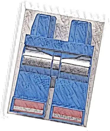 Część LEGO® 970c00pb1716 Biodra i nogi z płytami pancerza oraz czerwonymi i srebrnymi czubkami butów, wzór