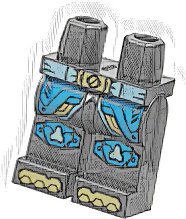 Hips and Legs with Metallic Light Blue Belt with Gold Buckle, Dark Azure Armor Panels with Trim and Rivets, Knee Pads, Shoe Tips Pattern