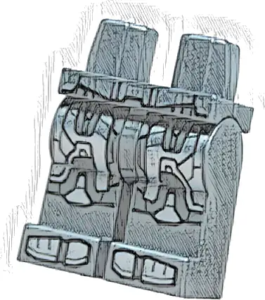 Część LEGO® 970c00pb1730 Biodra i nogi ze srebrnymi panelami pancerza z ciemnoszarym wykończeniem na pasie, udach, kolanach i czubkach butów, wzór