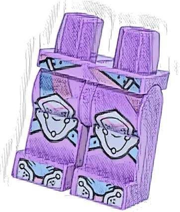 Hips and Legs with Metallic Pink Stripes, Metallic Light Blue Straps with Slides, Large Silver Knee Pads, Armored Boot Tips Pattern