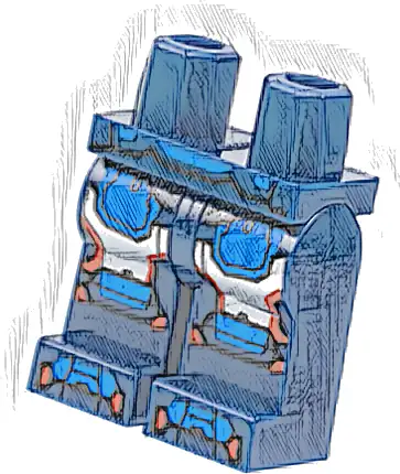 Hips and Legs with Silver Armor, Red Trim, Blue Belt, Panels, Knee Pads and Shoe Tips Pattern