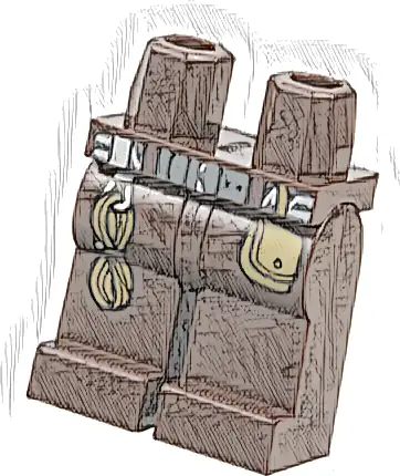 Hips and Legs with Dark Bluish Gray Belt, Silver Trim and Carabiner, Dark Tan Pouch and Wound Rope Pattern