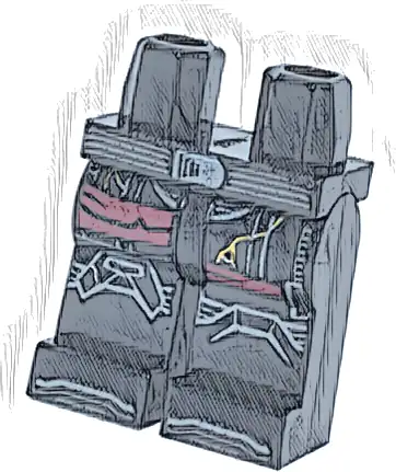 Hips and Legs with SW Imperial Death Trooper Armor with Dark Silver Belt with Buckle, Knee Pads, Shoe Tips, Dark Red Bandages and Gold Cracks Pattern