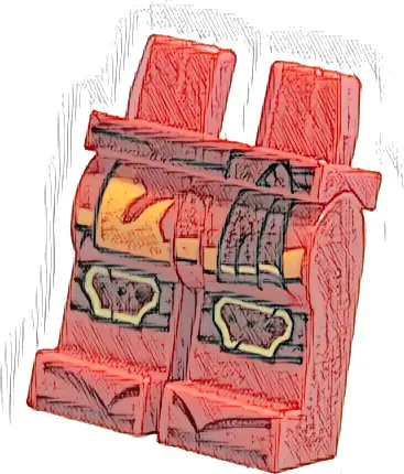 Hips and Legs with Dark Red and Gold Sash, Robe Ends with Orange Trim, Knee Pads and Zori Sandals Pattern