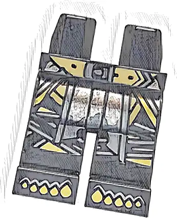 Hips and Legs with Dark Tan Belt with Buckle, Gold and Dark Silver Toes, Wraps and Sash with Silver Stain Pattern