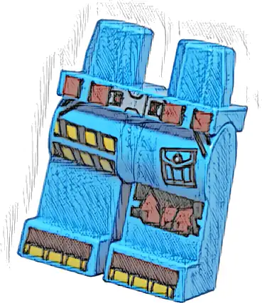 Hips and Legs with Red Belt with Silver Buckle, Pocket and Red Knee Pad Left, Black and Yellow Danger Stripes Right, Dark Red and Bright Light Orange Toes Pattern