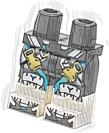 Hips and Legs with Molded White Lower Legs / Boots and Printed White Diagonal Stripes, Medium Azure Straps with Gold Buckles Pattern