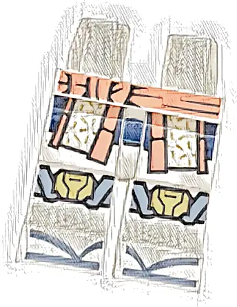 Hips and Legs with Coral Sash, Robe Ends with Dark Blue Hem, Gold Knee Pads and Sand Blue Toes Pattern