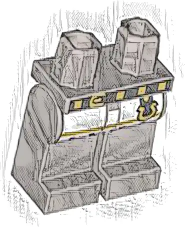 Hips and Legs with White Surcoat Ends, Gold Trim, Black Belt with Buckle and Horseshoe Pattern