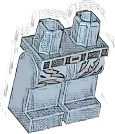 Część LEGO® 970c00pb1799 Biodra i nogi z czarnym pasem ze srebrną klamrą, ciemnoszara niebieska skóra widoczna za rozdarciami, wzór