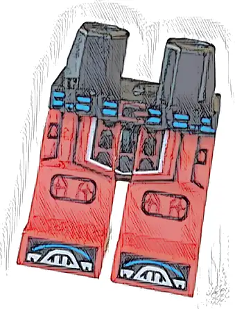 Hips and Red Legs with Blue Belt, Dark Red Buckle and Panel, Knee Pads, Black Shoe Tips with White Toes Pattern