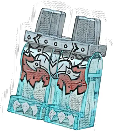 Hips and Trans-Light Blue Legs with Red Tattered Shorts, Silver Armor Plates and Claws Pattern