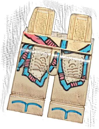 Hips and Dark Tan Legs with Tan Nora Robe, Blue and Red Trim Pattern