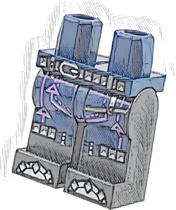 Hips and Pearl Dark Gray Legs with Silver Belt, Knee Straps and Toes, Medium Lavender Arrows and Stitching Pattern