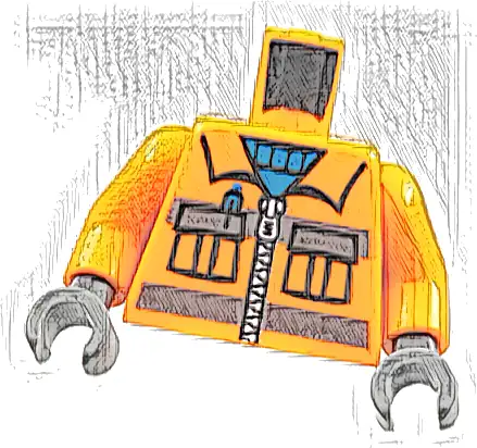 Torso Construction Uniform Shirt with Pockets and Silver Zipper and Reflective Stripes over Blue Sweater Pattern / Orange Arms / Dark Bluish Gray Hands