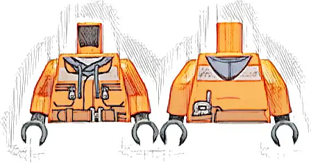 Torso Construction Jacket over Sand Blue Hoodie, Reflective Stripe, Zipper Pockets, Dark Orange Belt with Pouch and Radio Pattern / Orange Arms / Dark Bluish Gray Hands