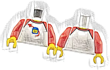 Torso Shirt with Red Collar and Shoulders, Spaceship Orbiting Classic Space Helmet Pattern / Red Arms / Yellow Hands