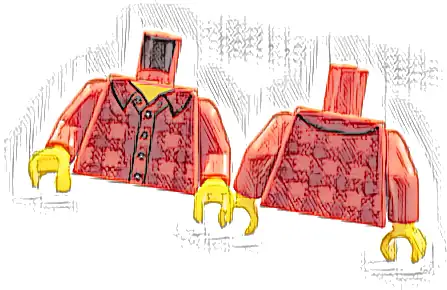 Torso Plaid Flannel Shirt with Collar and 5 Buttons Pattern / Red Arms / Yellow Hands