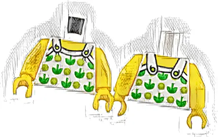Torso Halter Top with Green Apples and Lime Spots and Back Print Pattern / Yellow Arms / Yellow Hands