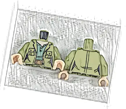 Torso Female Jacket with Pockets over Sand Green Shirt with Green Stripes, Reddish Brown Belt Pattern / Olive Green Arms / Light Nougat Hands