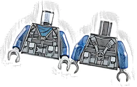 Torso Tactical Jacket, Dark Blue Scarf, Dark Bluish Gray Straps and Utility Pouches Pattern / Dark Blue Arms / Dark Bluish Gray Hands