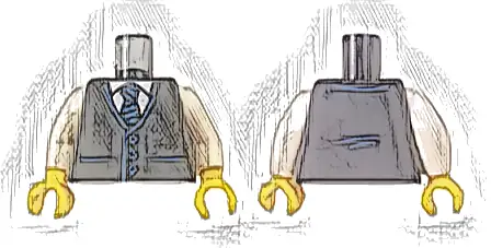 Torso Vest with Pockets and Buttons over White Shirt, Tie with Blue Stripes, Back Creases Pattern / White Arms / Yellow Hands