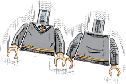 Torso V-Neck Sweater, White Collar, Red and Yellow Tie and Waist Trim (Gryffindor) Pattern / Dark Bluish Gray Arms / Light Nougat Hands