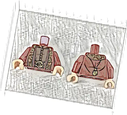Torso Ornate Robe with Long Scarves, Gold, Reddish Brown and Dark Brown Details Pattern / Dark Red Arms / Light Nougat Hands