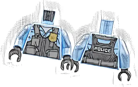 Torso Police Black Pilot Safety Vest with Police Badge and Dark Bluish Gray Pockets Pattern / Bright Light Blue Arms / Black Hands