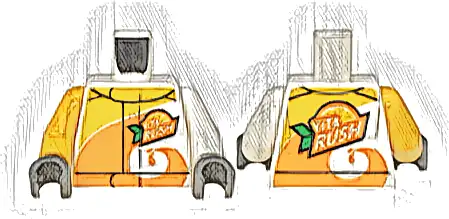 Torso Jacket with Orange Spiral, 'ViTA RUSH' Logo Pattern on Front and Back / White Arm Left / Bright Light Orange Arm Right / Dark Bluish Gray Hands