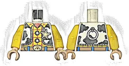 Torso Vest with Black Spots over Yellow Shirt with Red Handkerchief and Stripes, Gold Star Badge Pattern / Yellow Arms / Light Nougat Hands