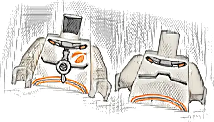 Torso Spacesuit with Dark Bluish Gray and Orange Stripes Pattern / White Arms / White Hands