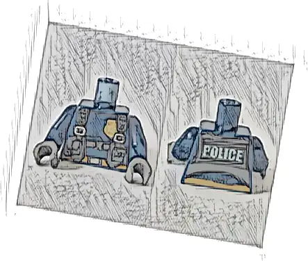 Torso Police with Harness, Gold Star Badge Logo, Belt and 'POLICE' on Back Pattern / Dark Blue Arms / Dark Bluish Gray Hands