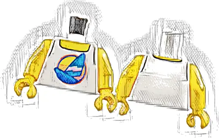 Torso Tank Top with Dark Azure Sailboat with Bright Pink and White Stripes in Circle, Yellow Neck Pattern / Yellow Arms / Yellow Hands