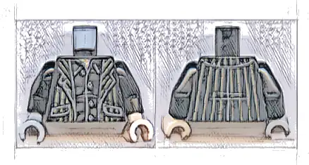 Torso Suit with White and Brown Stripes Pattern / Black Arms / Light Nougat Hand Left / Light Bluish Gray Hand Right