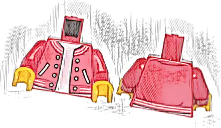 Torso Letterman Jacket with Striped Trim, Pockets, and Silver Buttons over White Shirt Pattern / Red Arms / Yellow Hands