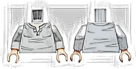 Torso Henley Shirt with Open Collar and Dark Bluish Gray Creases, Light Nougat Neck Pattern / Light Bluish Gray Arms / Light Nougat Hands