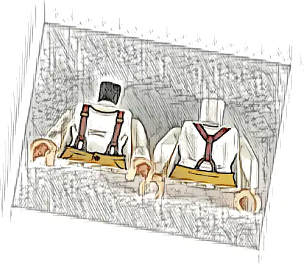 Torso Female Light Nougat Neck, Reddish Brown Suspenders and Medium Nougat Pants Pattern / White Arms / Light Nougat Hands