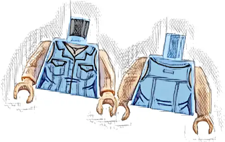 Torso Female Sleeveless Button Up Blouse with Pockets and Sand Blue Stripes, Dark Brown Pendant Necklace, Light Nougat Neck and Shoulders Pattern / Light Nougat Arms / Light Nougat Hands