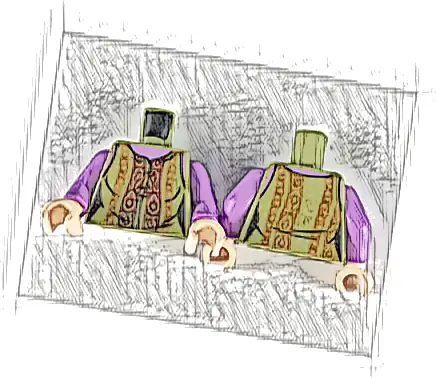 Torso Female Blouse, Ornate Gold, Dark Red and Dark Orange Pattern / Medium Lavender Arms / Light Nougat Hands