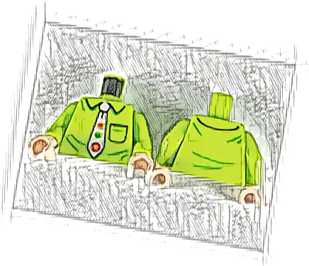 Torso Shirt with Collar and Pocket, White Tie with Orange, Red and Green Spots Pattern / Lime Arms / Light Nougat Hands